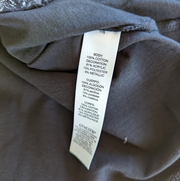 NWT Chico's Weekend Black Embroidered Snowflake Long Sleeve T-Shirt - Picture 8 of 10